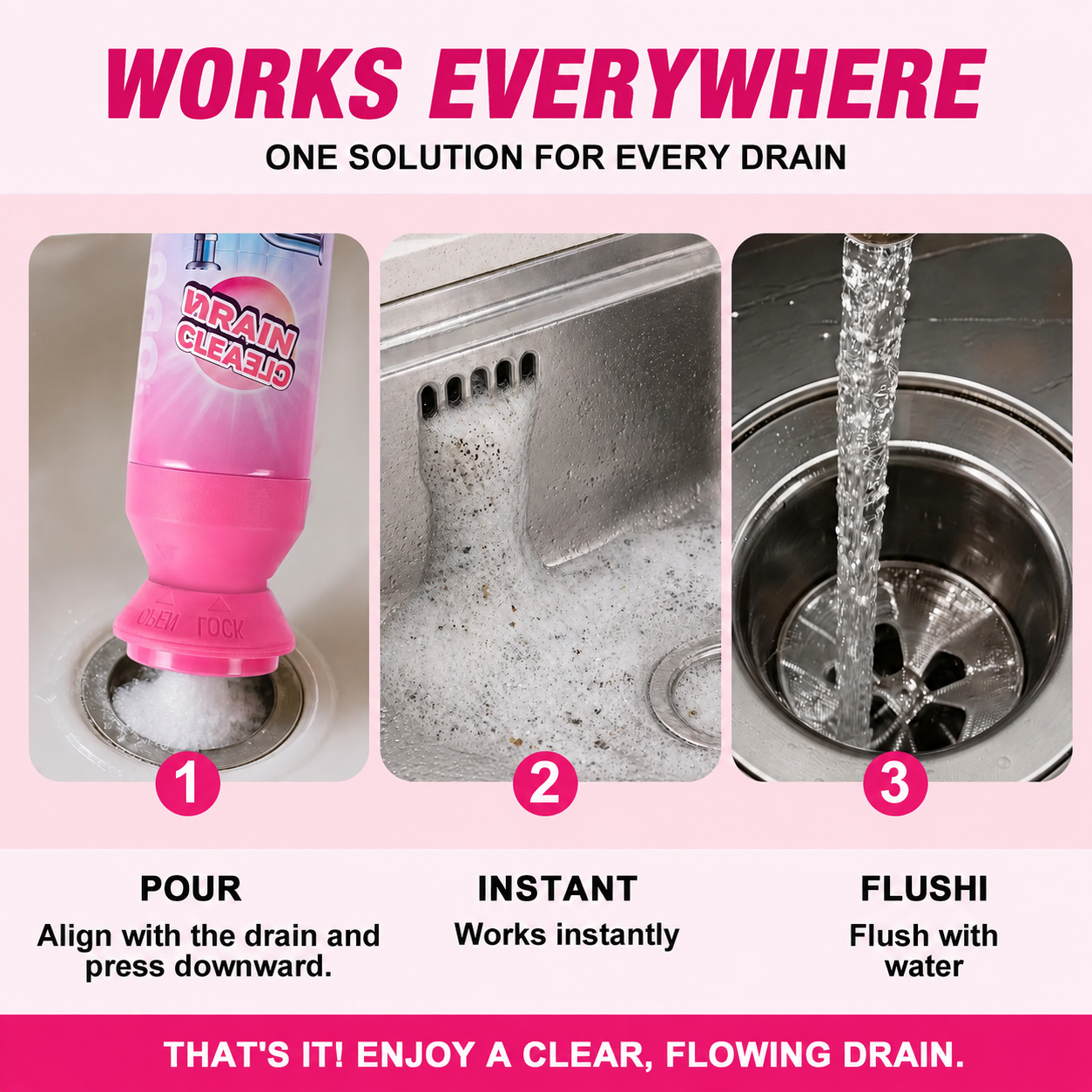 Household Safe Foam Mousse Drain Cleaner - Clog Remover, Deodorizer for Kitchen Drains and Sinks