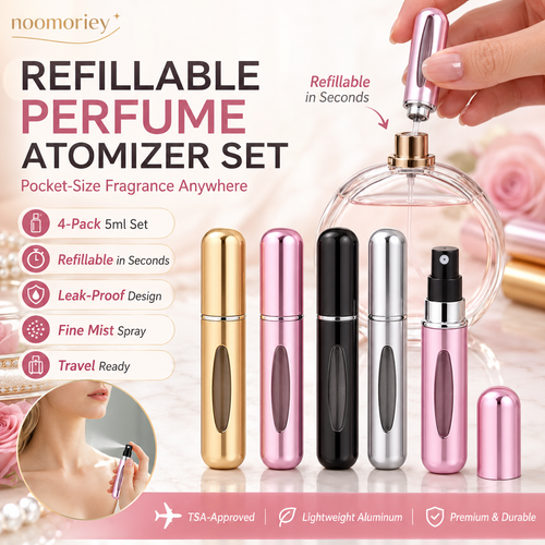 ✨ 4-Pack Refillable Perfume Atomizer Set – Leak-Proof Travel Spray Bottles