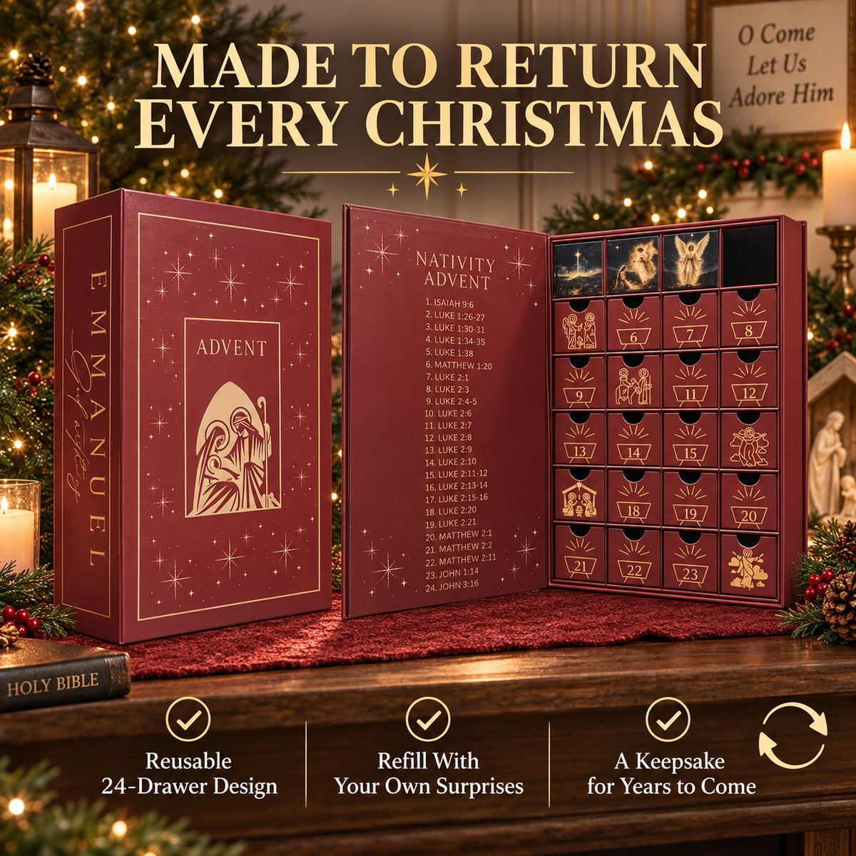 🔥 50% OFF 🎄 Nativity Advent Calendar – 24 Days Of Faith & Family
