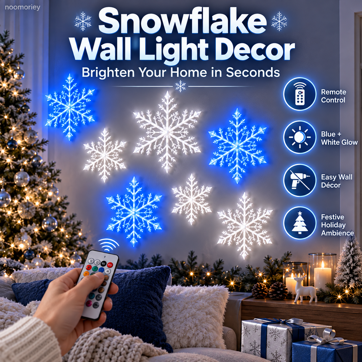 ❄️4 PCS LED Snowflake Wall Lights  – Blue & White Christmas Holiday Decor