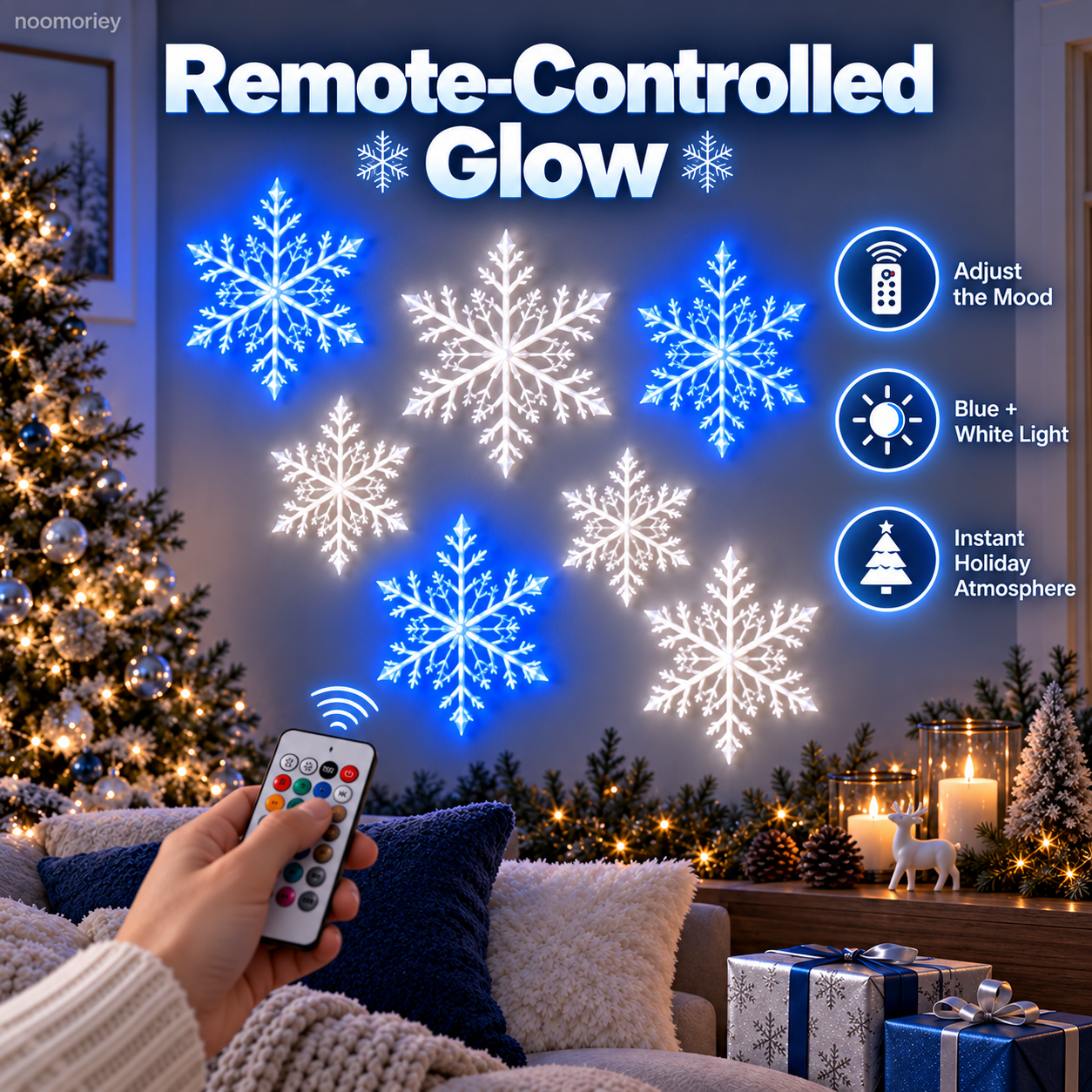 ❄️4 PCS LED Snowflake Wall Lights  – Blue & White Christmas Holiday Decor