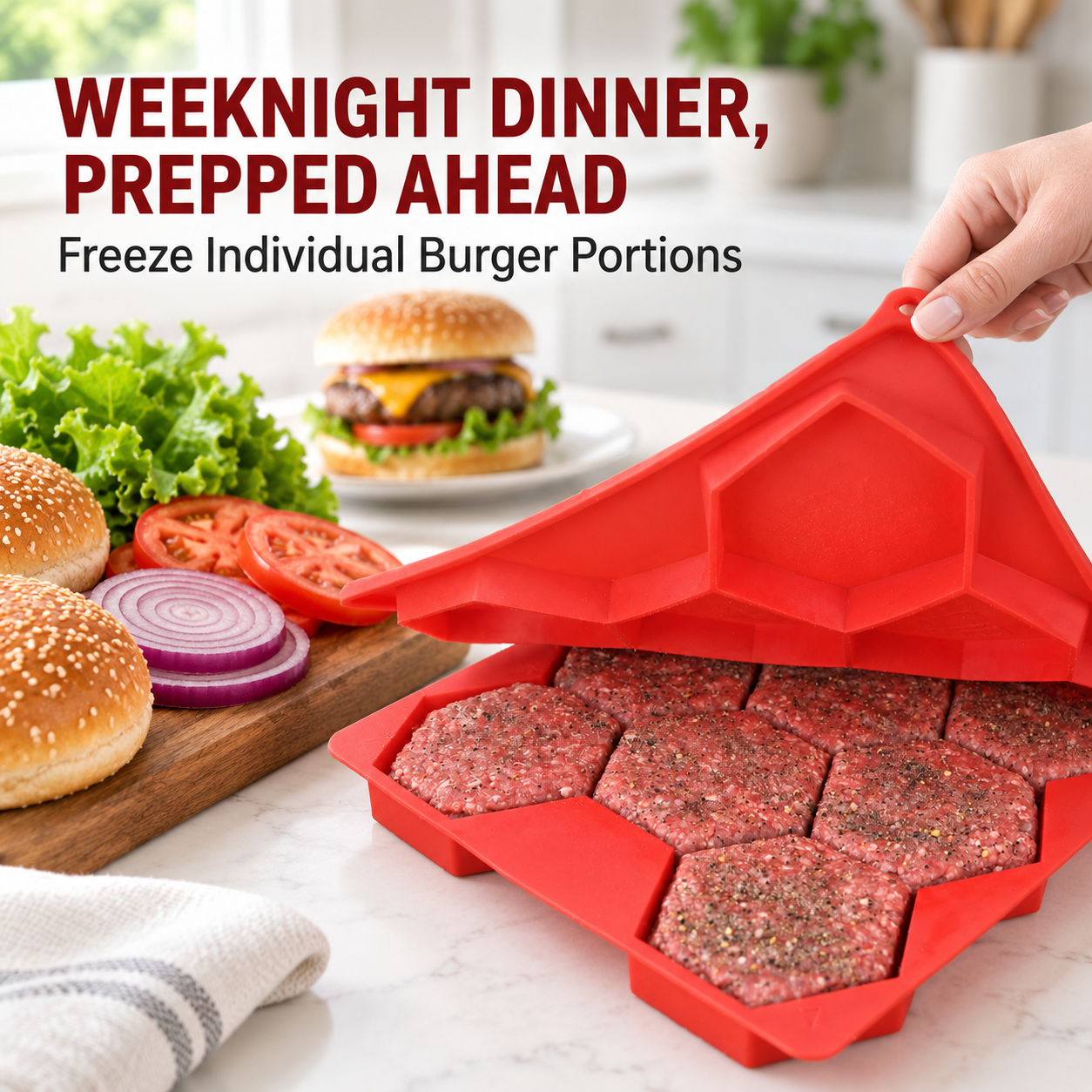 🍔 8‑in‑1 Burger Press & Freezer Container – Make Perfect Uniform Patties for Grilling & Meal Prep