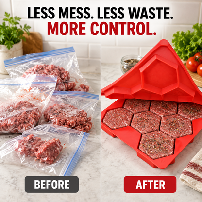 🍔 8‑in‑1 Burger Press & Freezer Container – Make Perfect Uniform Patties for Grilling & Meal Prep