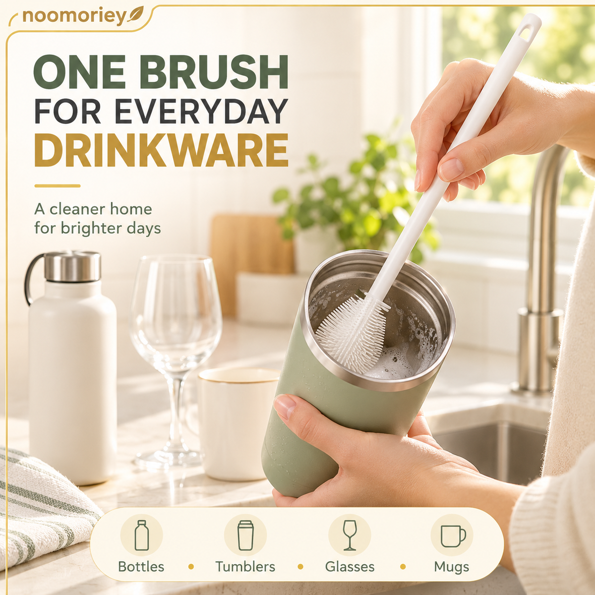🔥BUY 1 GET 1 FREE✨️360° Silicone Bottle Cleaning Brush with Long Handle