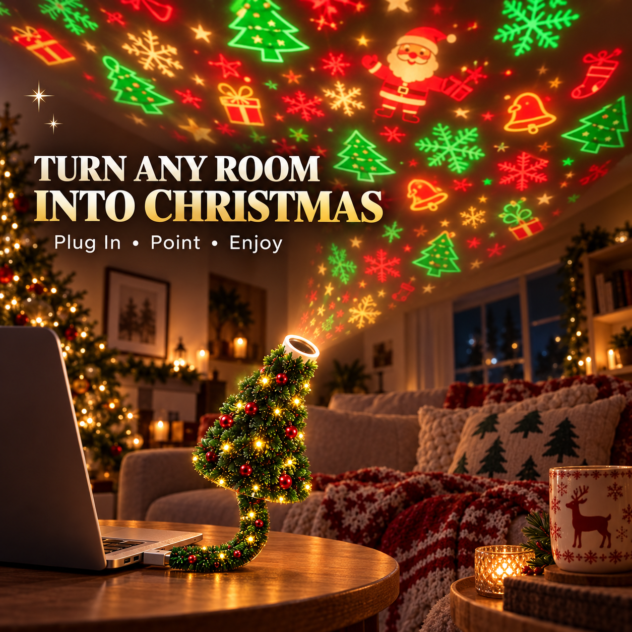 ✨ Christmas Pattern Projector – Waterproof LED Holiday Light for Patio, Wall & Party Decoration