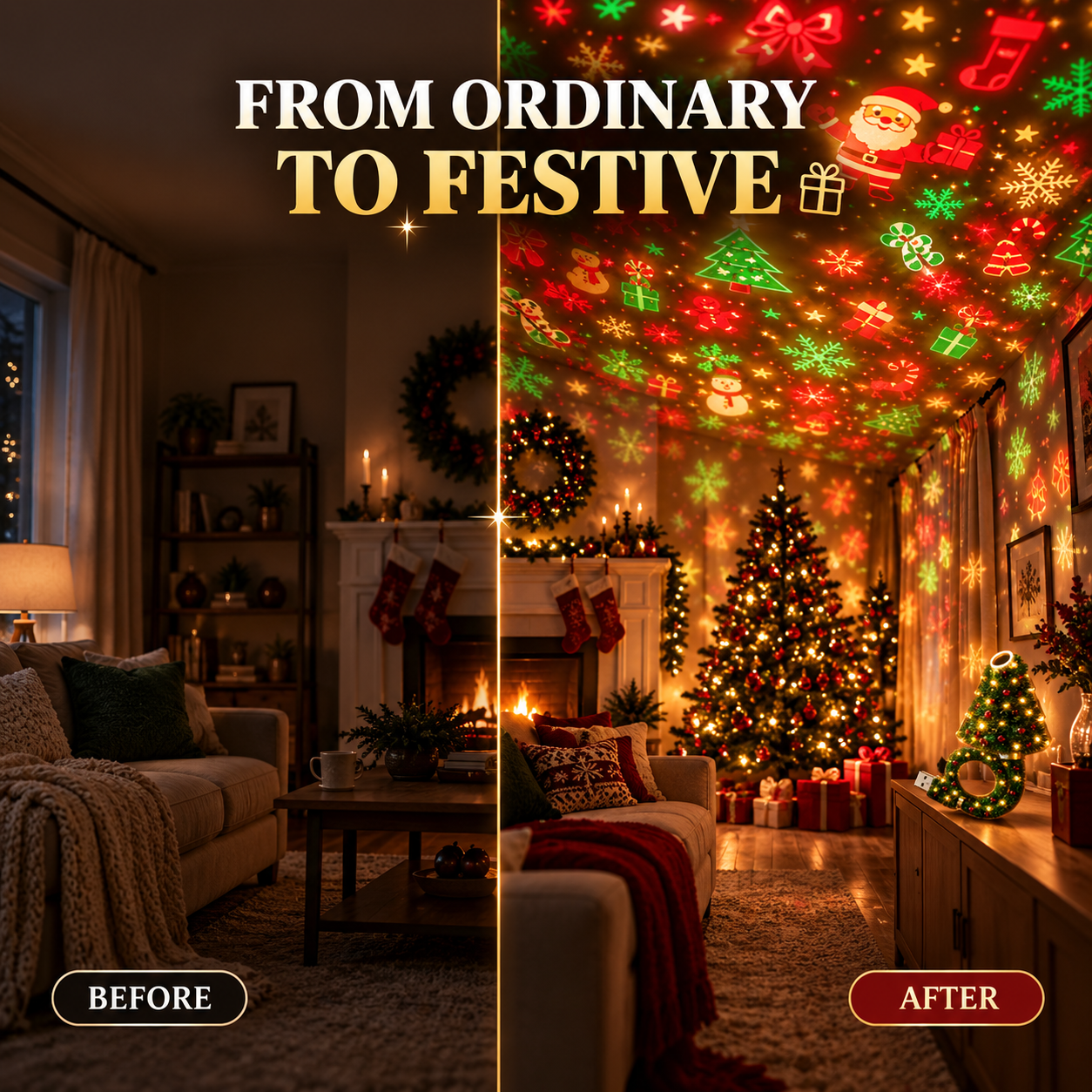 ✨ Christmas Pattern Projector – Waterproof LED Holiday Light for Patio, Wall & Party Decoration