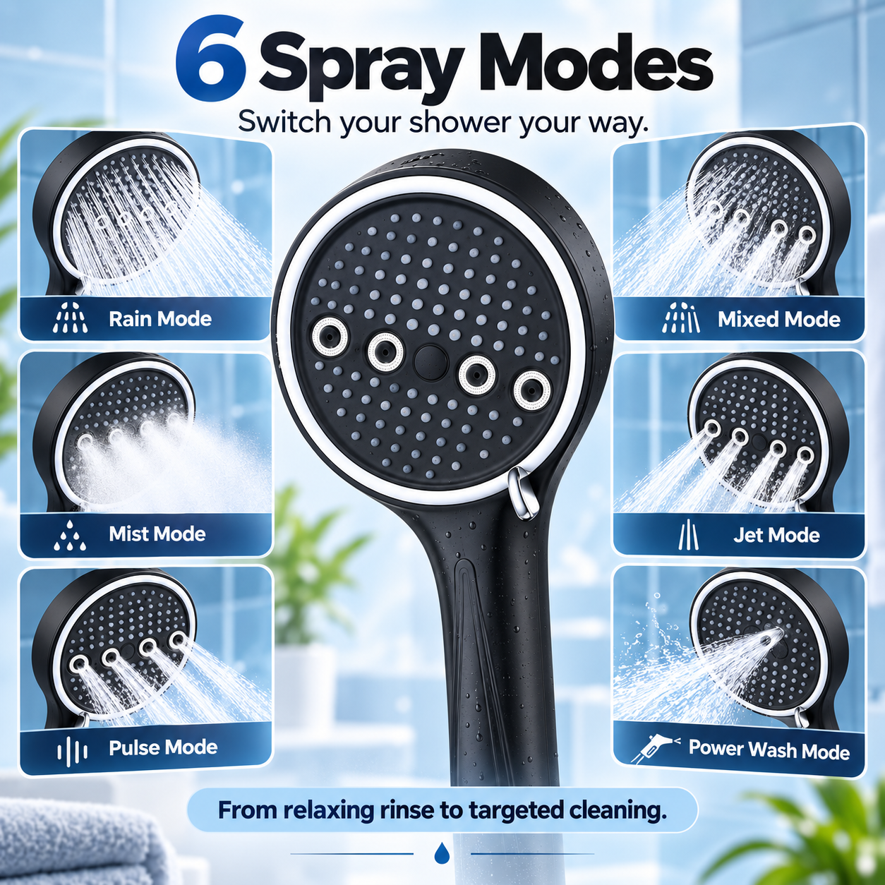 🚿 50% OFF Today! 6-Mode High-Pressure Handheld Shower Head for a Better Daily Rinse