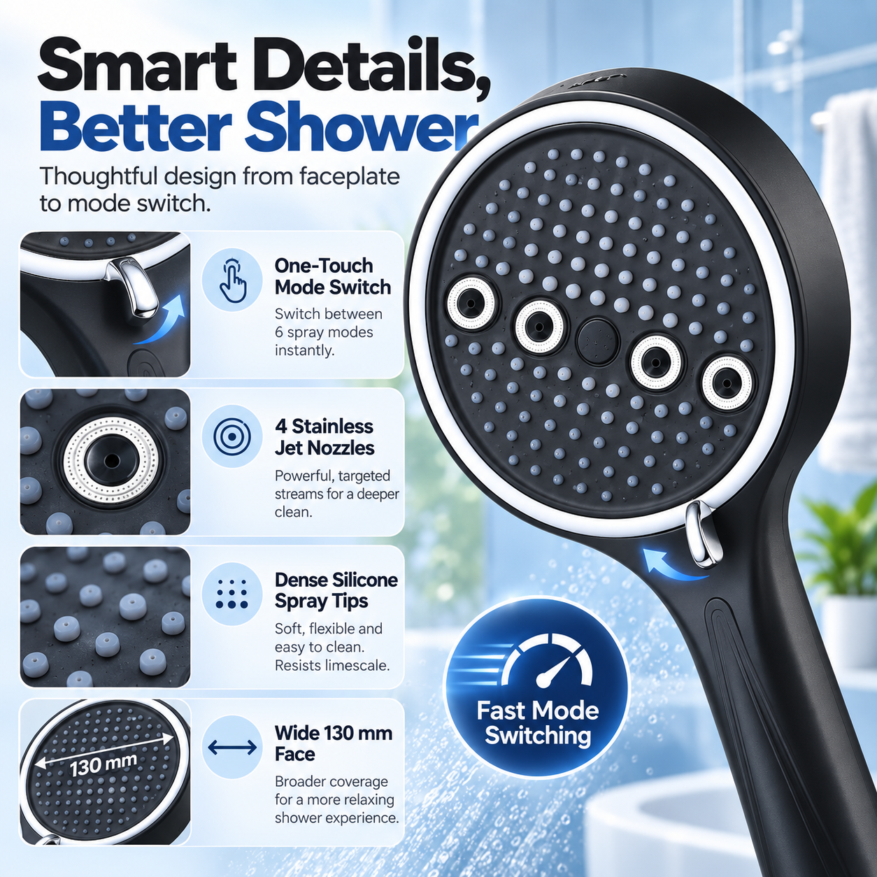 🚿 50% OFF Today! 6-Mode High-Pressure Handheld Shower Head for a Better Daily Rinse