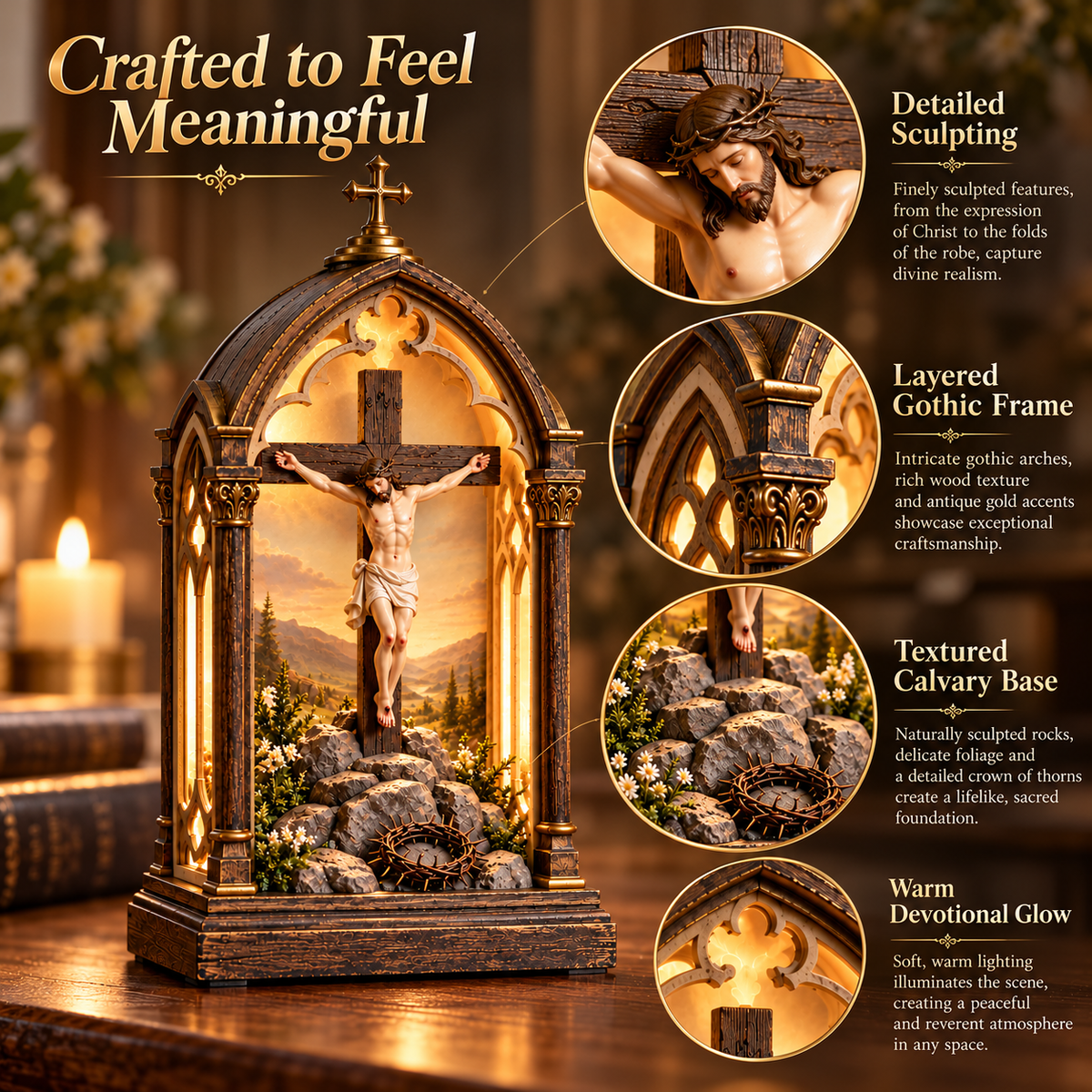 ✝️ Light of Calvary Illuminated Devotional Shrine – Jesus Crucifix Tabletop Prayer Decor