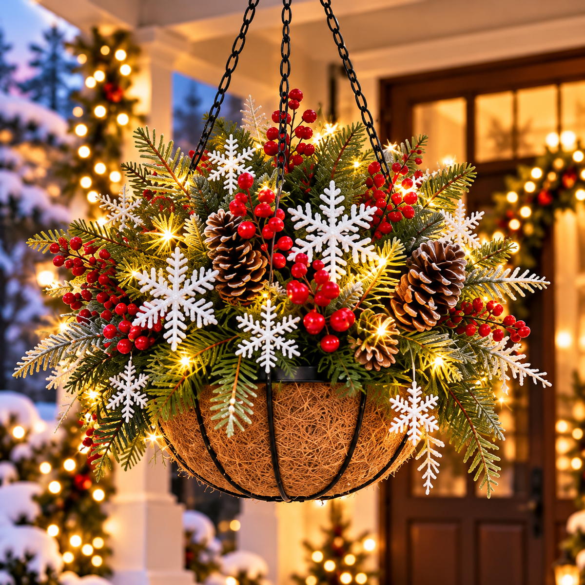 🎄 Last Day 50% OFF 🏆 Pre-Lit Christmas Hanging Basket | Pre-lit, weather-resistant, and zero maintenance