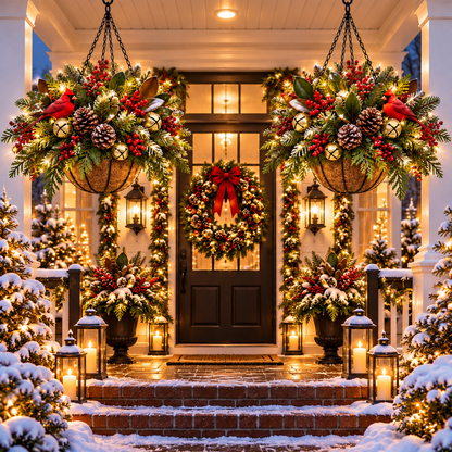 🎄 Last Day 50% OFF 🏆 Pre-Lit Christmas Hanging Basket | Pre-lit, weather-resistant, and zero maintenance
