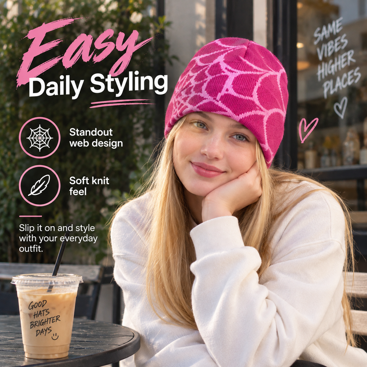 🕸️Oversized Spiderweb Knit Beanie – Bold Contrast Streetwear Winter Hat