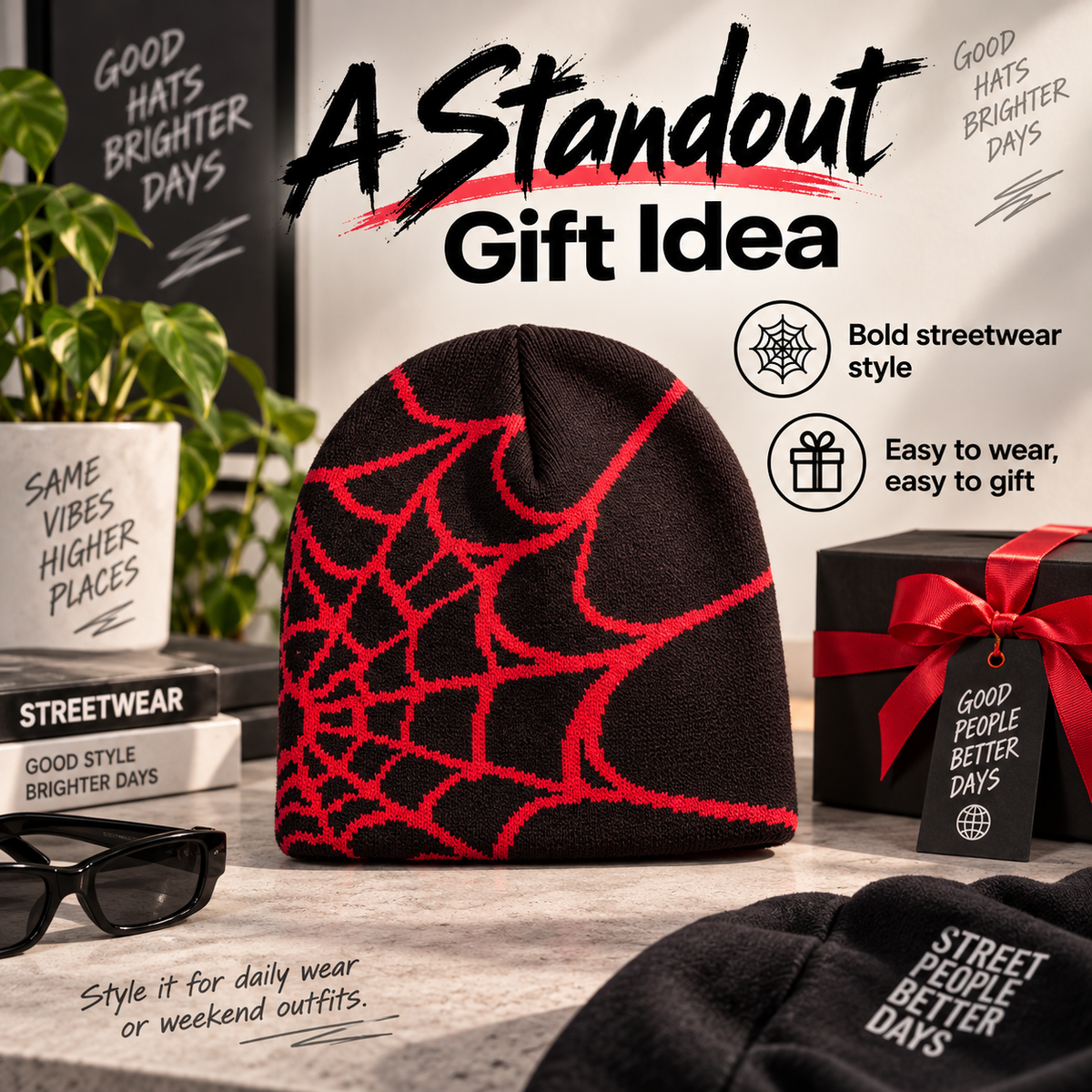 🕸️Oversized Spiderweb Knit Beanie – Bold Contrast Streetwear Winter Hat