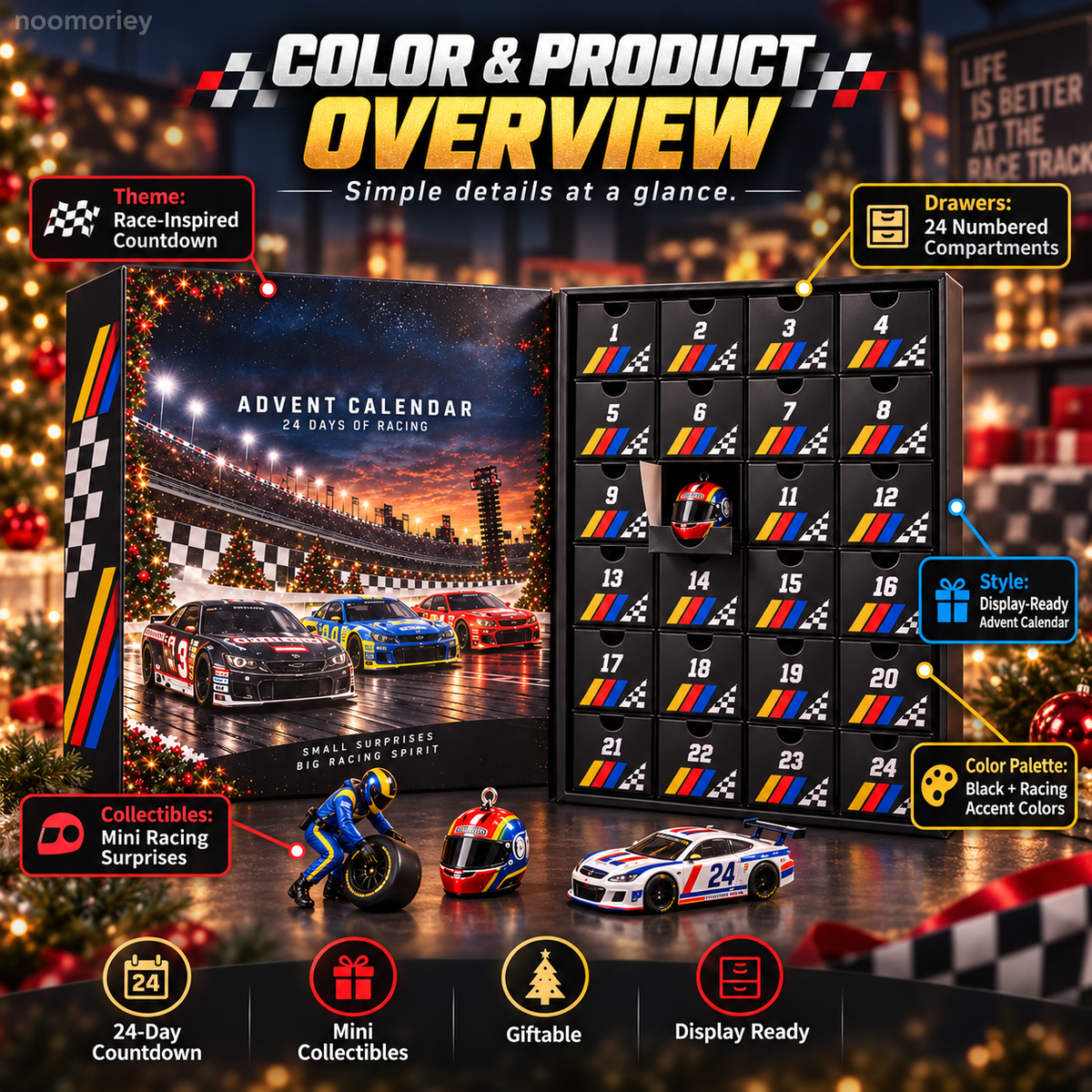Racing Car Advent Calendar, 24-Day Christmas Countdown Gift for Racing Fans