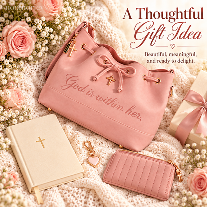 💕 Faith-Inspired Bucket Bag – God Is Within Her Handbag