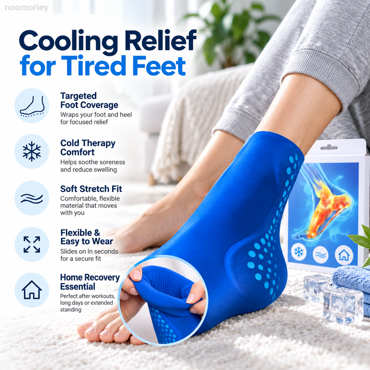 Cooling Gel Foot Sleeve, Reusable Cold Therapy Wrap for Foot Pain Relief