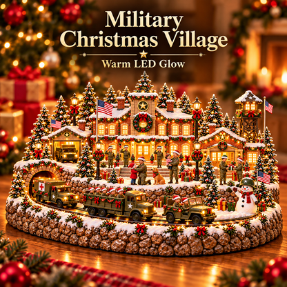 🎄 Home for the Holidays Military Christmas Village™ – Warm LED Lights, Army-Inspired Vehicles & Heartwarming Holiday Display