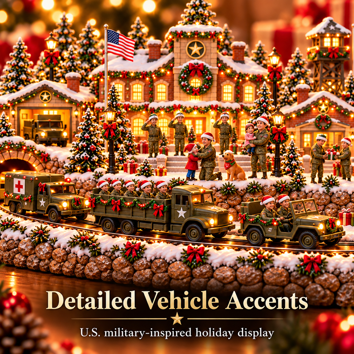 🎄 Home for the Holidays Military Christmas Village™ – Warm LED Lights, Army-Inspired Vehicles & Heartwarming Holiday Display