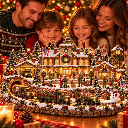 🎄 Home for the Holidays Military Christmas Village™ – Warm LED Lights, Army-Inspired Vehicles & Heartwarming Holiday Display