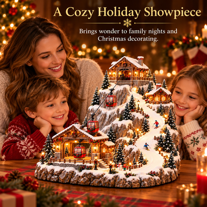 🚡 Animated Christmas Mountain Village – Moving Cable Cars & Skiers 🎄