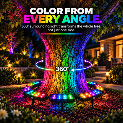🌈 Solar RGB Tree Ring Light – 360° Color-Changing Landscape Uplight
