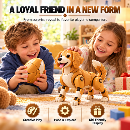 🥚 Egg to Golden Retriever – 2-in-1 Transforming Mechanical Dog Figure
