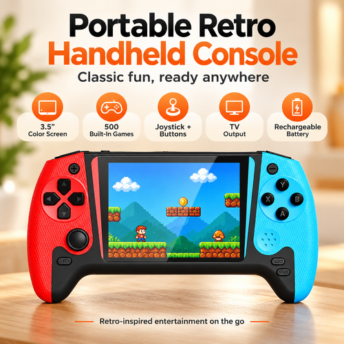 🎮 Retro Gaming Console – 3.5" HD Screen, TV Connection & Dual Controllers