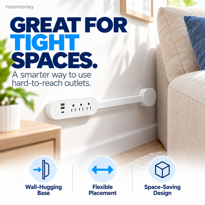 White 360° Rotating Power Strip with 3 AC Outlets, 2 USB-A & USB-C PD Charging Ports