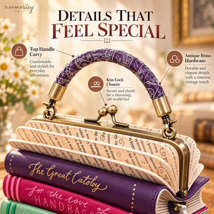 Book Stack Handbag – Vintage-Inspired Book-Shaped Top Handle Purse, Unique Gift for Book Lovers