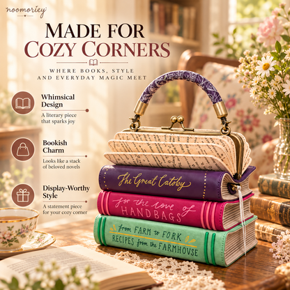 Book Stack Handbag – Vintage-Inspired Book-Shaped Top Handle Purse, Unique Gift for Book Lovers