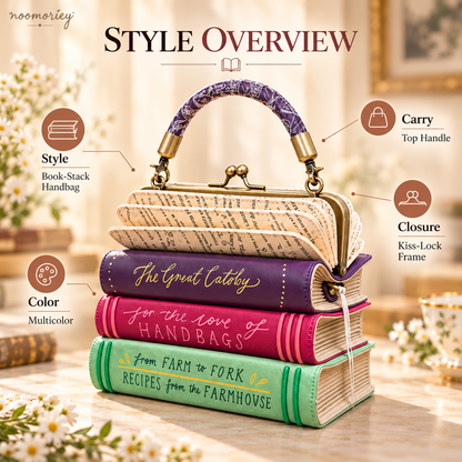 Book Stack Handbag – Vintage-Inspired Book-Shaped Top Handle Purse, Unique Gift for Book Lovers