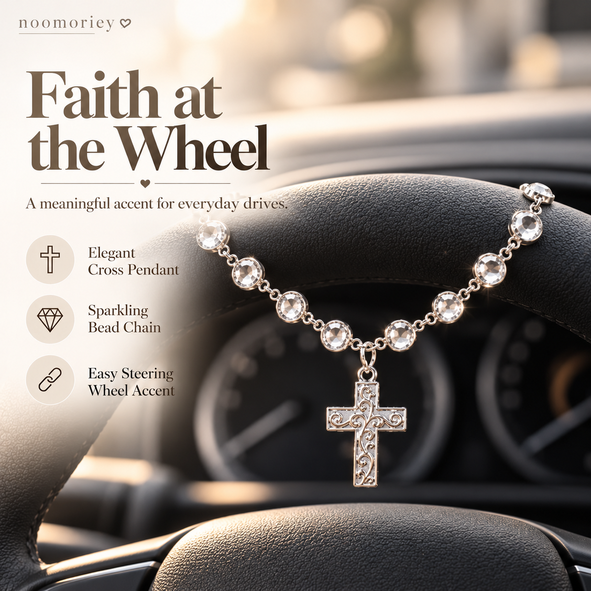 Crystal Cross Beaded Charm – Elegant Silver-Tone Faith-Inspired Decorative Accessory & Gift