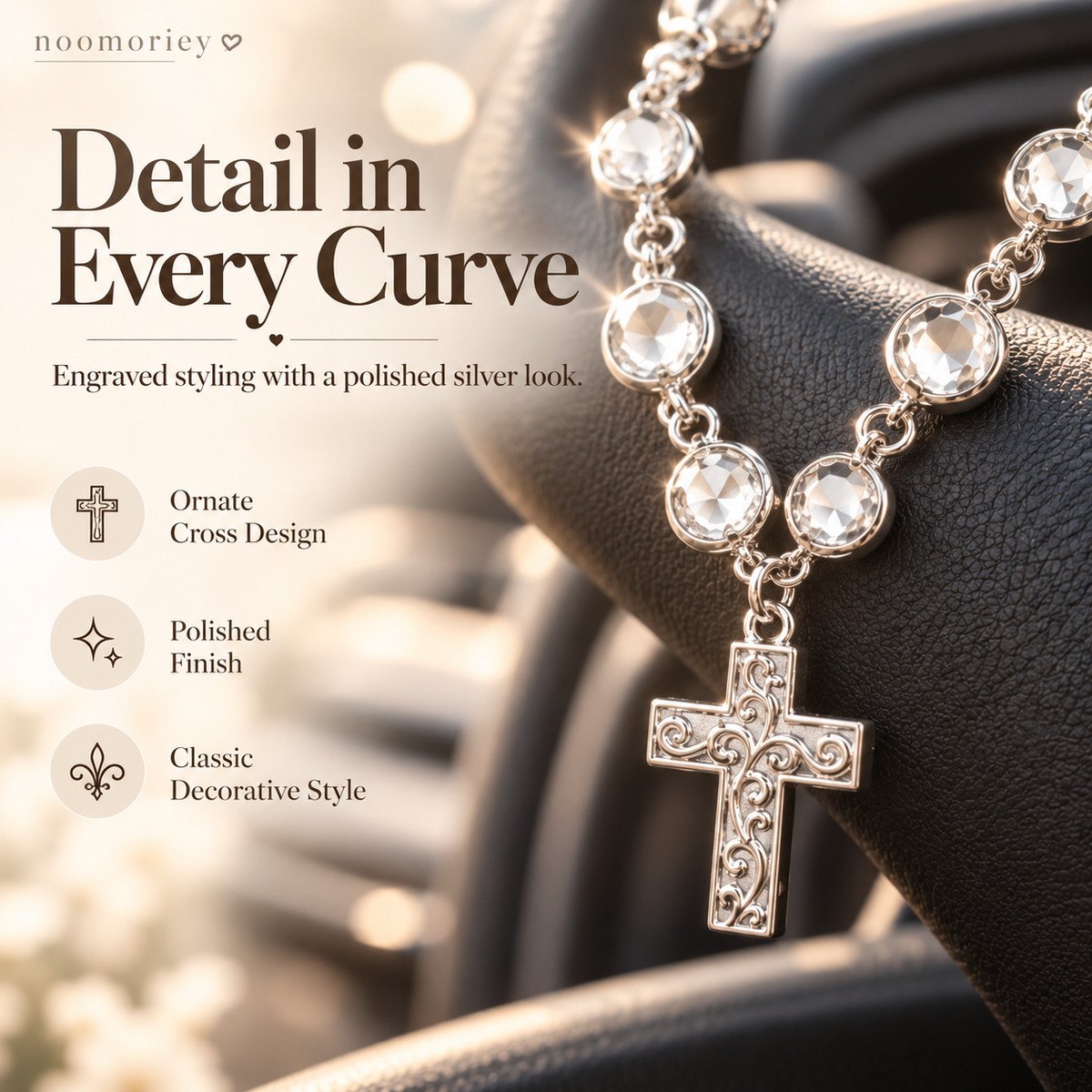 Crystal Cross Beaded Charm – Elegant Silver-Tone Faith-Inspired Decorative Accessory & Gift
