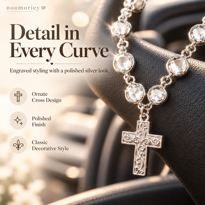 Crystal Cross Beaded Charm – Elegant Silver-Tone Faith-Inspired Decorative Accessory & Gift