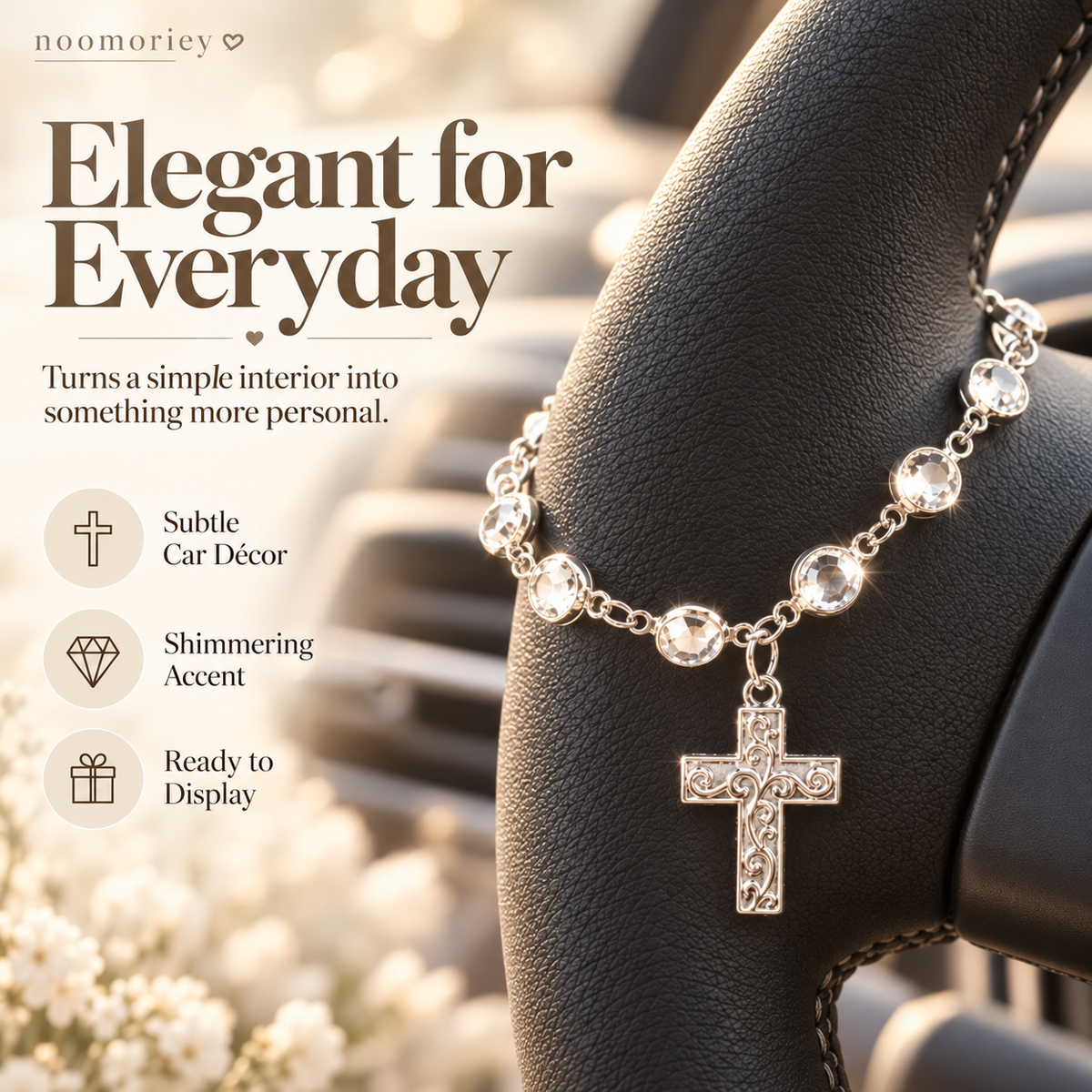 Crystal Cross Beaded Charm – Elegant Silver-Tone Faith-Inspired Decorative Accessory & Gift