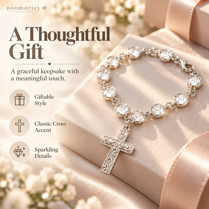 Crystal Cross Beaded Charm – Elegant Silver-Tone Faith-Inspired Decorative Accessory & Gift