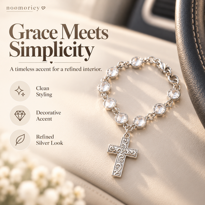 Crystal Cross Beaded Charm – Elegant Silver-Tone Faith-Inspired Decorative Accessory & Gift