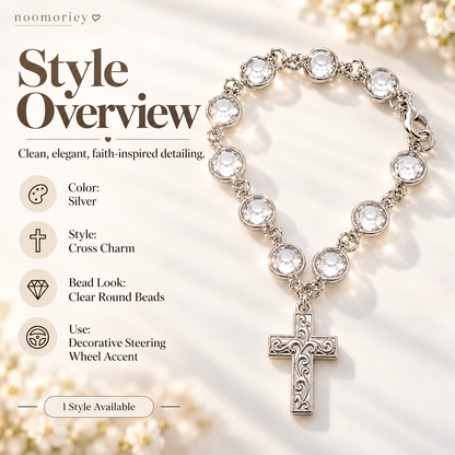 Crystal Cross Beaded Charm – Elegant Silver-Tone Faith-Inspired Decorative Accessory & Gift