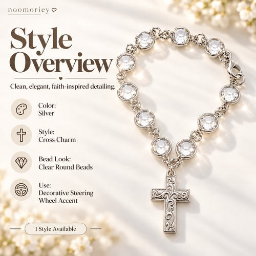 Crystal Cross Beaded Charm – Elegant Silver-Tone Faith-Inspired Decorative Accessory & Gift