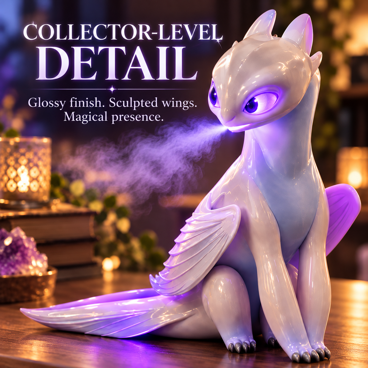 🐉 💨Mystic White Dragon Mist Humidifier ✨ Glowing LED Cool Mist Diffuser & Fantasy Desk Decor