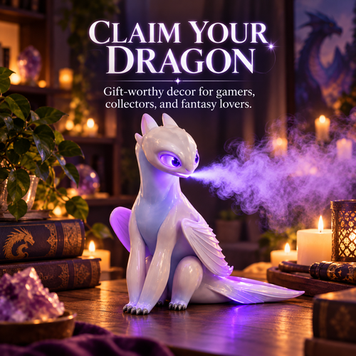 🐉 💨Mystic White Dragon Mist Humidifier ✨ Glowing LED Cool Mist Diffuser & Fantasy Desk Decor