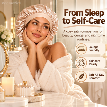 Heatless Curling Satin Bonnet – Overnight Hair Curling Cap with Extra-Long Ruched Wraps for Soft Waves & Frizz Care