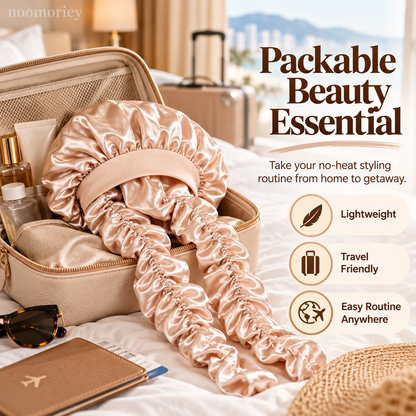 Heatless Curling Satin Bonnet – Overnight Hair Curling Cap with Extra-Long Ruched Wraps for Soft Waves & Frizz Care
