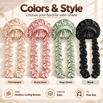 Heatless Curling Satin Bonnet – Overnight Hair Curling Cap with Extra-Long Ruched Wraps for Soft Waves & Frizz Care