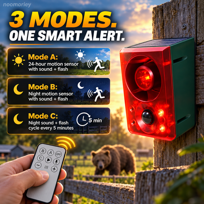Solar Powered Motion Sensor Alarm for Outdoor Animal Deterrent