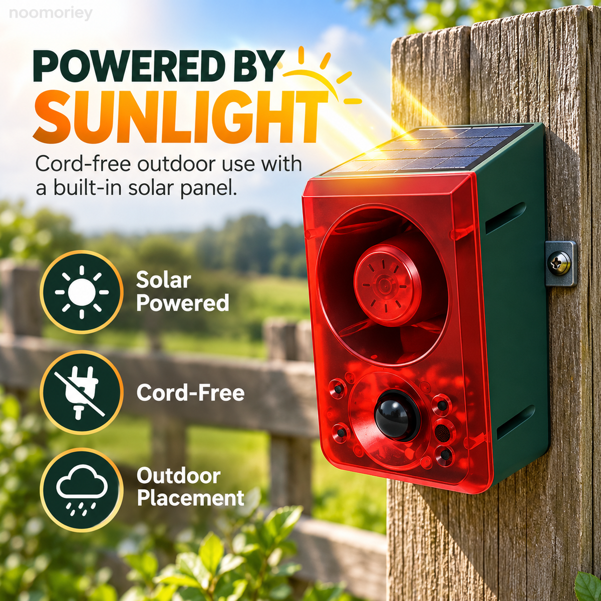 Solar Powered Motion Sensor Alarm for Outdoor Animal Deterrent