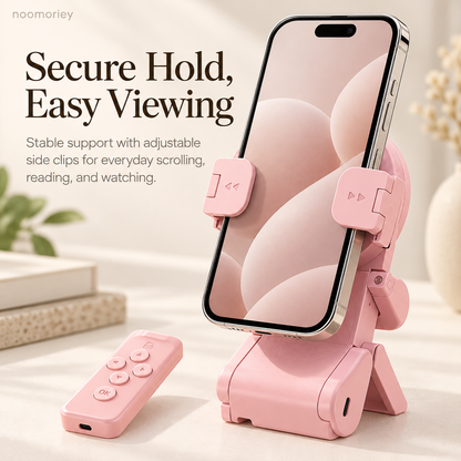 Hands-Free Phone Stand with Scroll Remote – Adjustable Folding Phone Holder for Bedside, Desk & Everyday Viewing