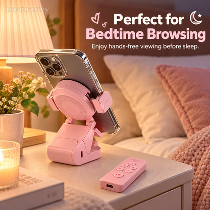Hands-Free Phone Stand with Scroll Remote – Adjustable Folding Phone Holder for Bedside, Desk & Everyday Viewing