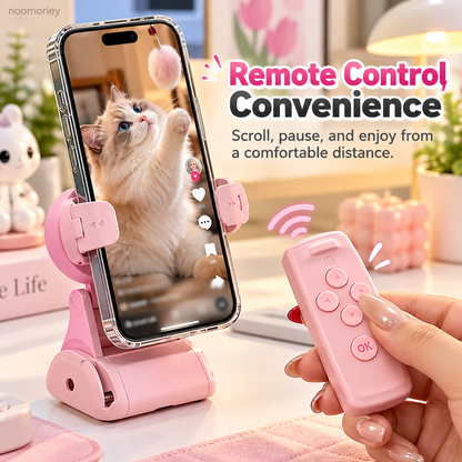 Hands-Free Phone Stand with Scroll Remote – Adjustable Folding Phone Holder for Bedside, Desk & Everyday Viewing