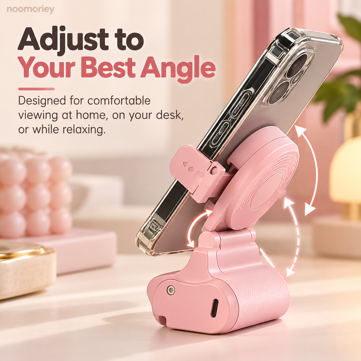 Hands-Free Phone Stand with Scroll Remote – Adjustable Folding Phone Holder for Bedside, Desk & Everyday Viewing